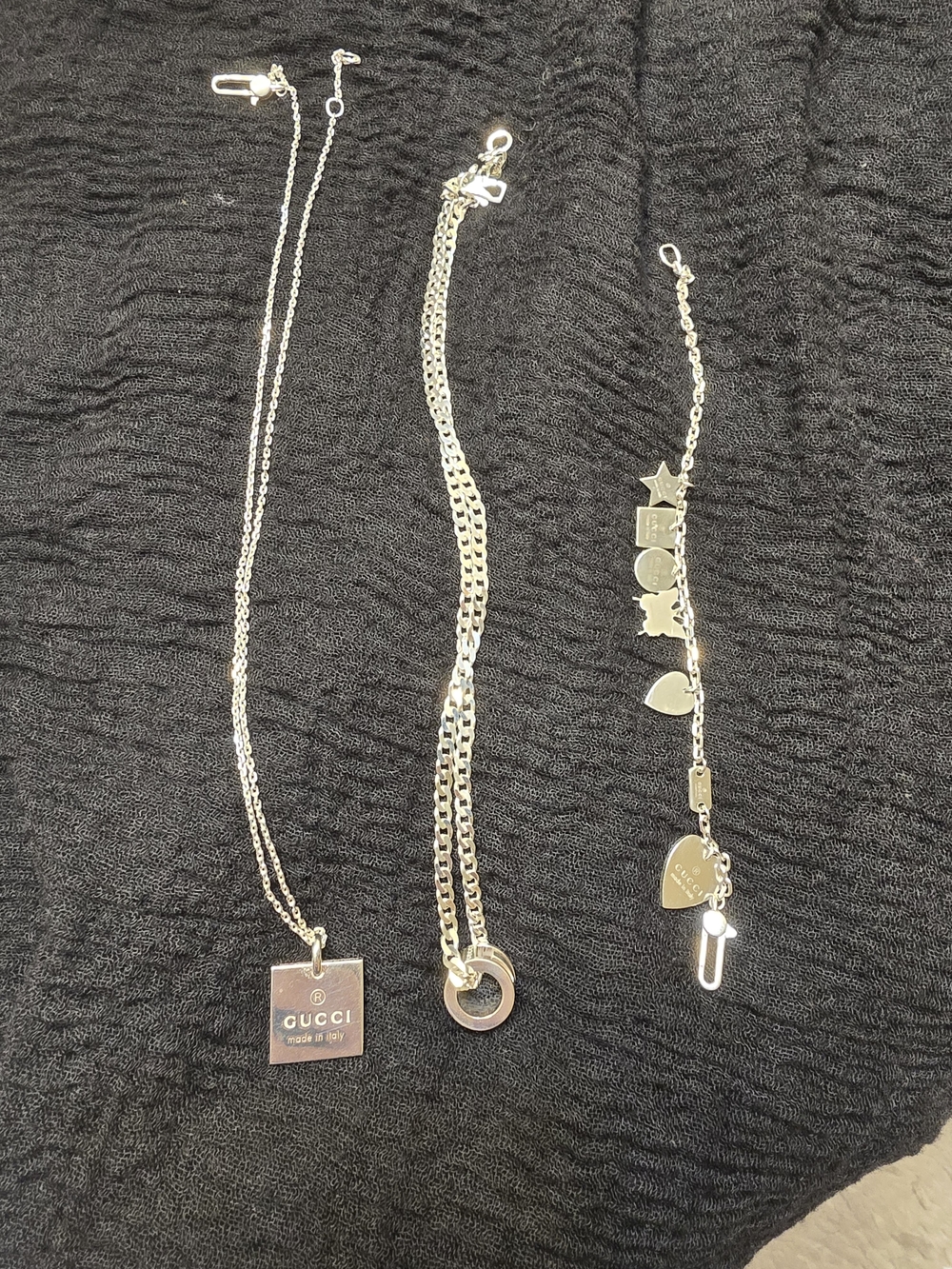 GUCCI Square Pendant Necklace in Silver Buy 1, Get 3. Charm Bracelet/ Necklace